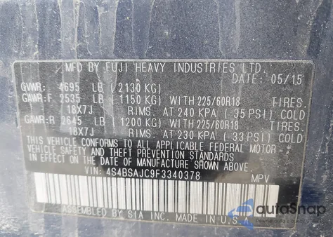 2015 Subaru Outback 2.5I Limited z USA, uszkodzony, nr VIN 4S4BSAJC9F3340378